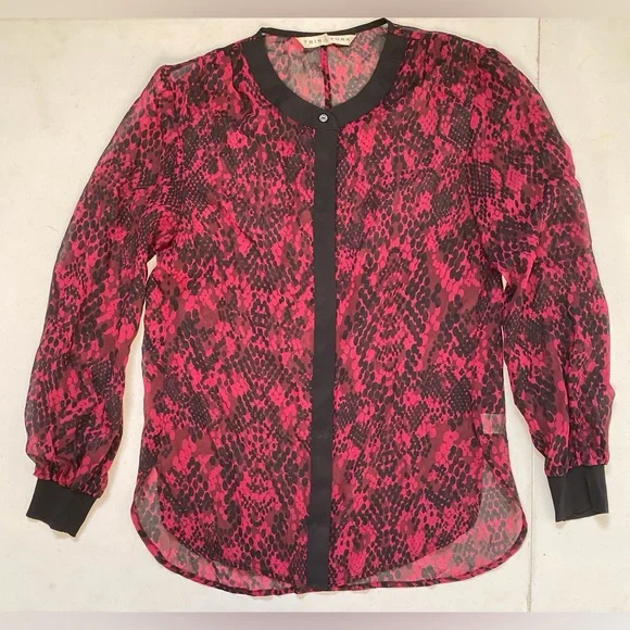 Trina Turk Sheer Patterned Cuffed Blouse - Picture 1 of 4